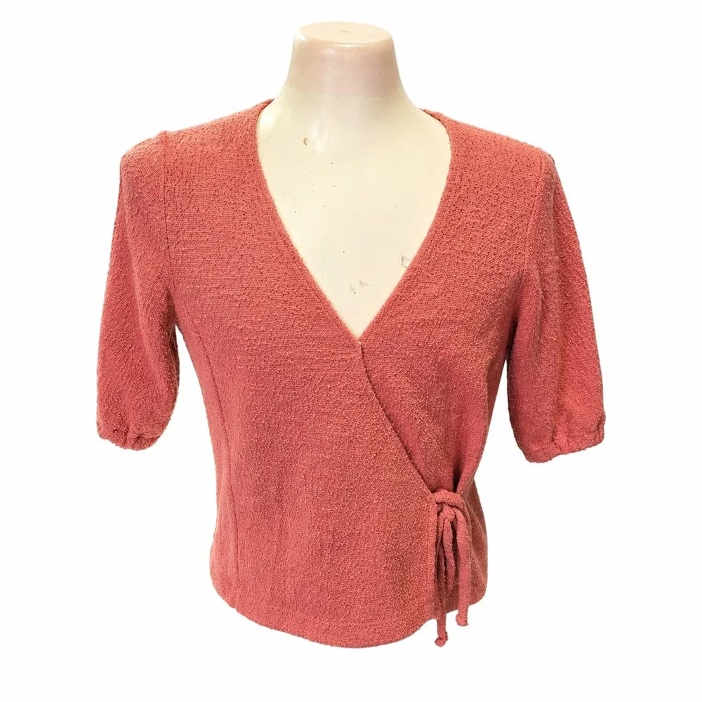 Madewell Texture & Thread Wrap Top Womens Small Rust Short Sleeve Tie Side